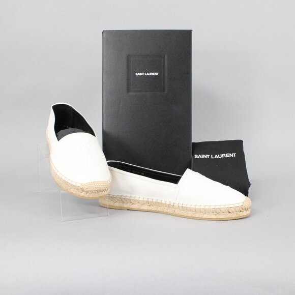 YSL St Laurent $595 Sz 38 Cream Jute Nappa Africa Leather Upper Rubber Sole Flat - Picture 1 of 16